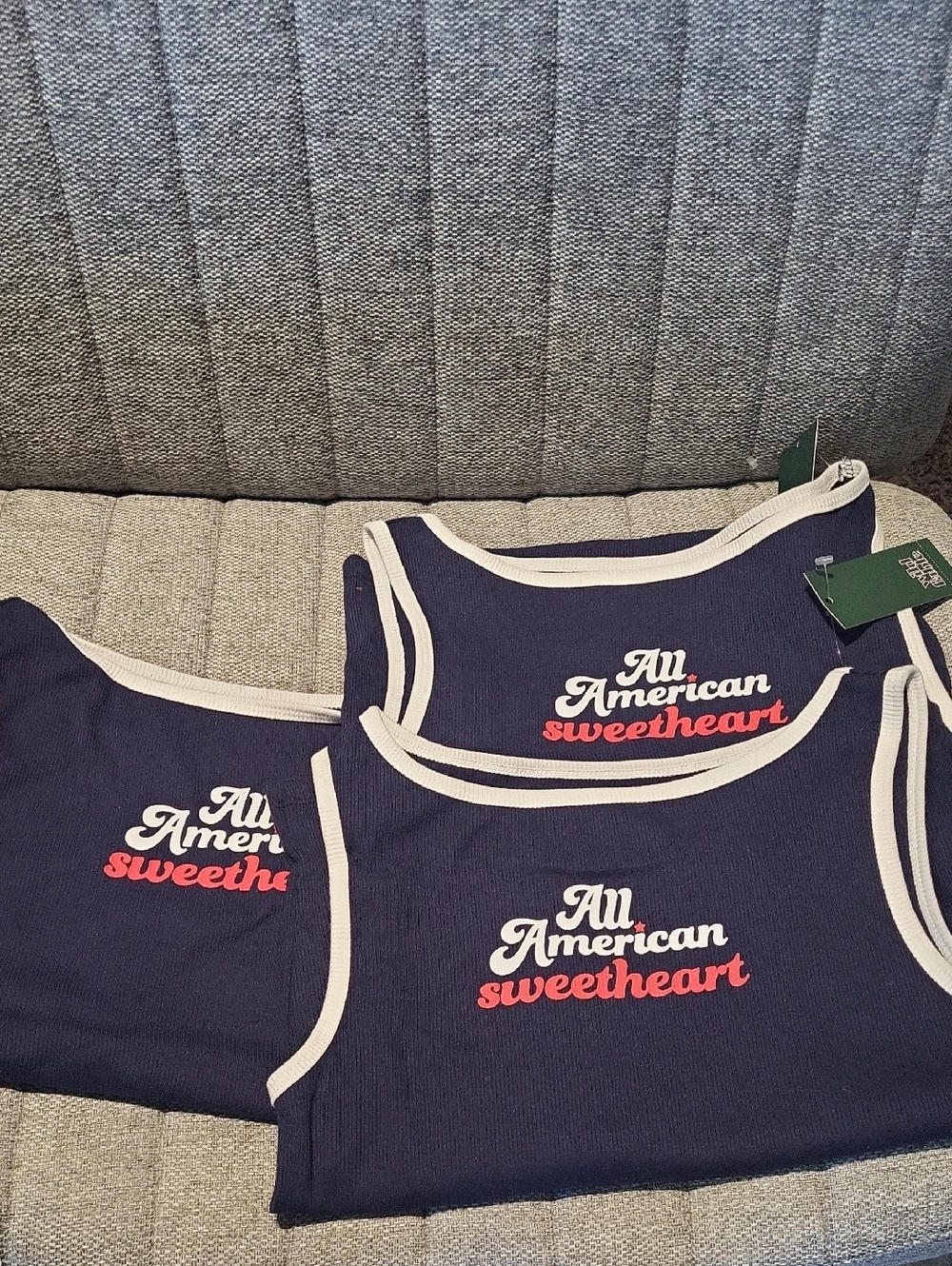 All American Sweetheart Navy Ribbed Tank Top - White Trim (SET OF 3)